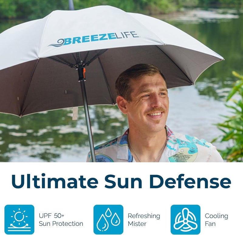 Breezelife Rechargeable Mister Breeze, Sun Umbrella with Fan and Mister, Umbrella Mister with Built-in Fan, For Festivals, Beach and More, Blocks Harmful Sun Rays, Mist bottle included - Image 5